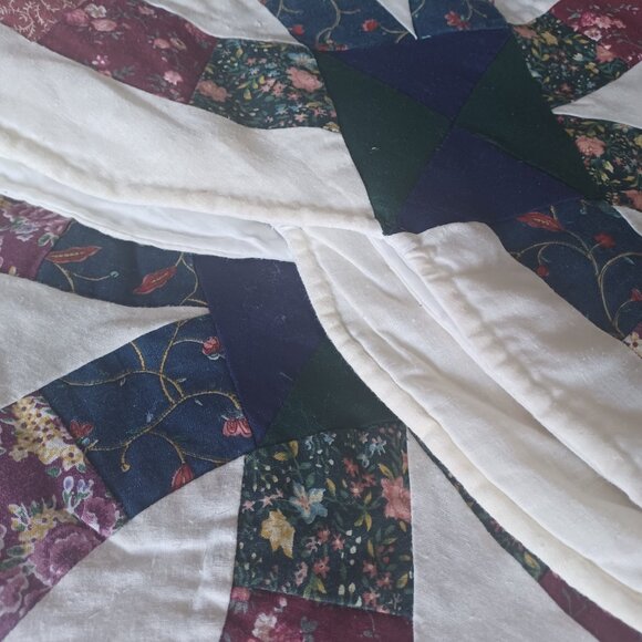 Vintage Full-Size Quilt Double Wedding Rings + 2 Pillow Shams (Colcha) - Picture 10 of 12